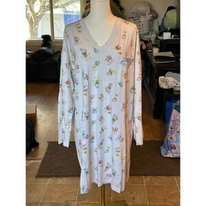 Vintage Anne Lewin plant teacup nightgown sleepwear cotton Large soft comfy